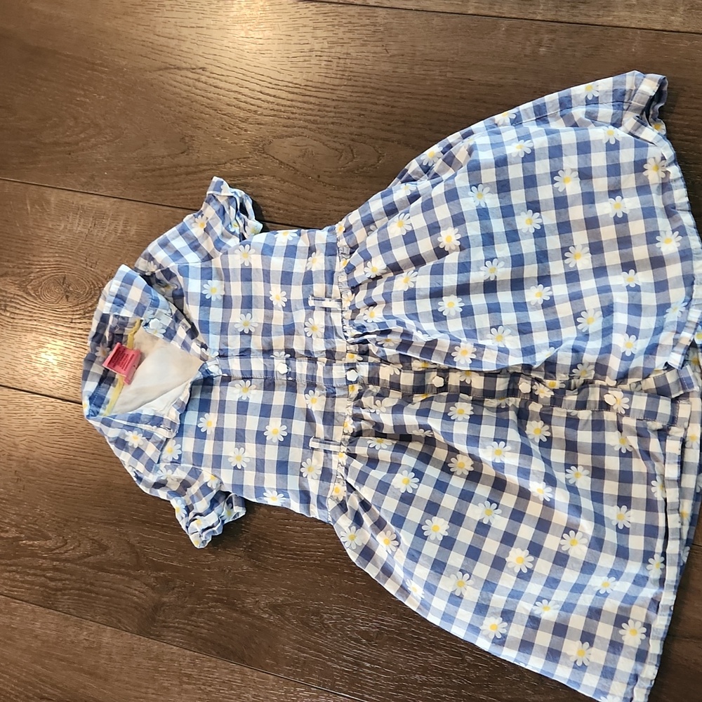 Isaac Mizrahi Blue and White Checkered Daisy Print Girls Dress size 6 Gingham